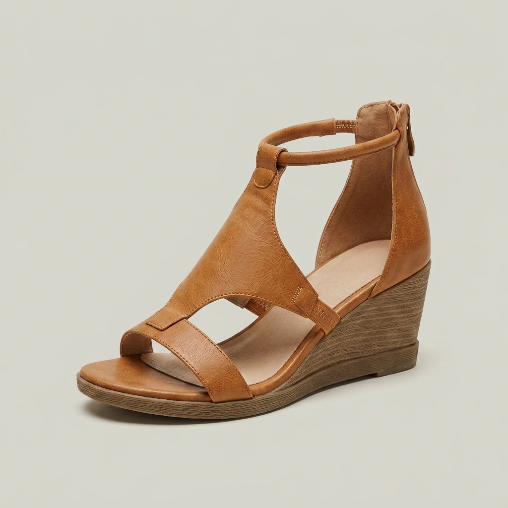 Lillian T-Strap Wedge Sandals