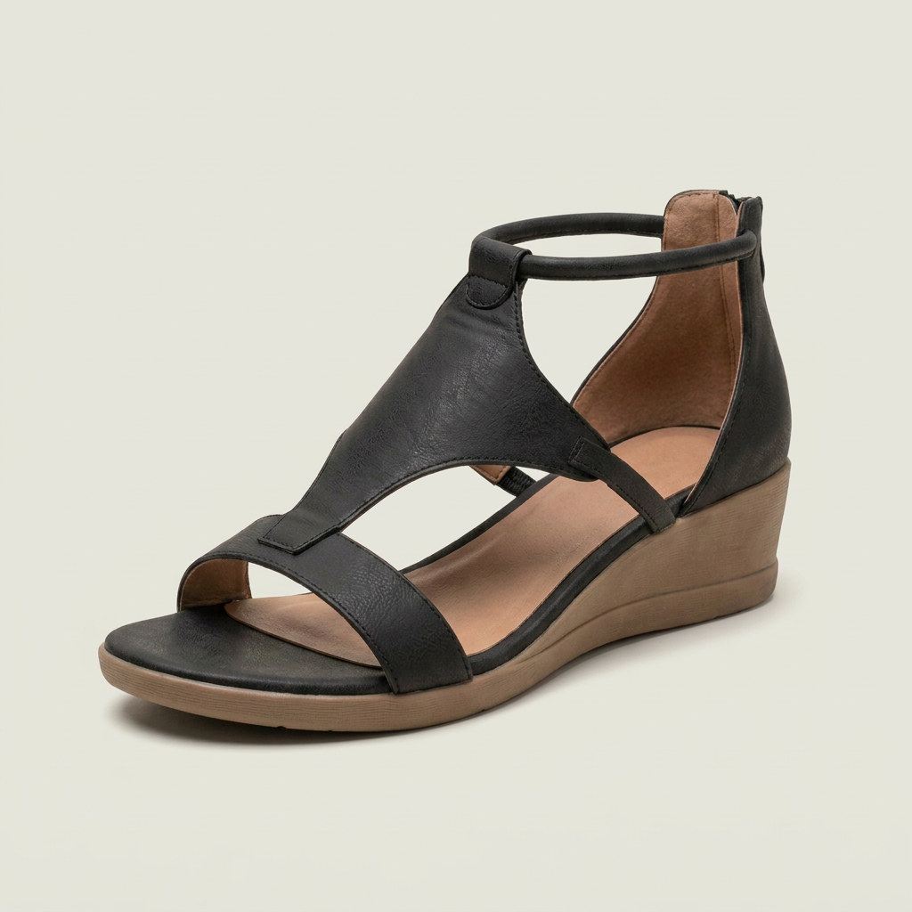 Lillian T-Strap Wedge Sandals