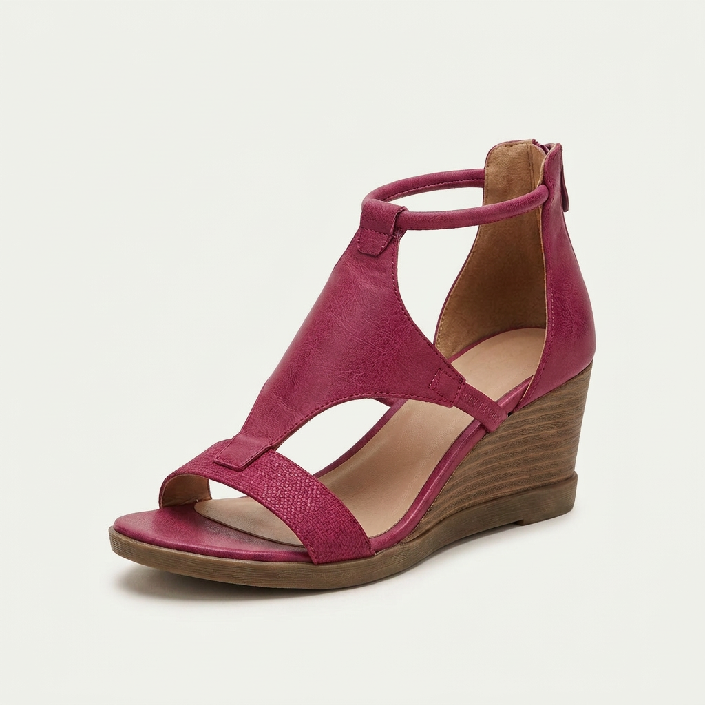 Lillian T-Strap Wedge Sandals